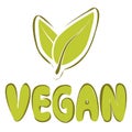 Green Vegan icon. Symbol for plant products. Veganism logo or symbol. Lettering Vegan with hand drawn leafs