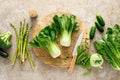 Green vegetable background. Various green vegetables. Veggies. Clean eating, healthy vegetarian, vegan food concept Royalty Free Stock Photo