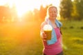 Green vegetable smoothie. Lens flare. Royalty Free Stock Photo