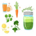 Green vegetable smoothie from spinach, broccoli, carrots for a healthy diet. Cocktail in a glass jar. Cocktail for