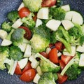 Green vegetables, broccoli, zucchini, tomatoes in WOC pan Royalty Free Stock Photo