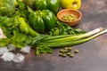 Green vegetables on a dark background. Vegetable vegan diet food Royalty Free Stock Photo