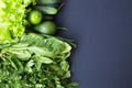 Green vegetables and fruits on dark background Royalty Free Stock Photo