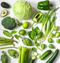 Green vegetables and fruits on a white background. Fresh organic healthy food. Royalty Free Stock Photo