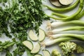 Green vegetables: parsley, onion, paprika, broccoli Royalty Free Stock Photo