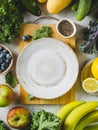 Green vegetables and ripe fruit for smoothies Royalty Free Stock Photo