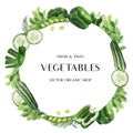 Green vegetables watercolor Poster Organic menu idea farm, healthy organic design, aquarelle card design vector