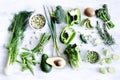 Green vegetables on white rustic background Royalty Free Stock Photo