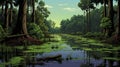 Neo-geo Minimalism Swamp Illustration In 16-bit Style
