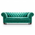 High-quality Green Velvet Chesterfield Sofa With Wooden Legs