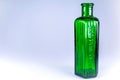 Green victorian home use chemicals bottle, Not to be taken sign, vintage glassware dusty oldtimes common household item