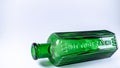 Green victorian home use chemicals bottle, Not to be taken sign, vintage glassware dusty oldtimes common household item