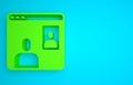 Green Video chat conference icon isolated on blue background. Computer with video chat interface active session on Royalty Free Stock Photo