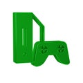 Green Video game console with joystick icon isolated on transparent background.