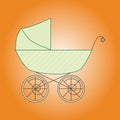 Green vintage baby stroller