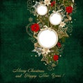 Green vintage background with frame and beautiful Christmas decorations Royalty Free Stock Photo