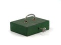 Green vintage old iron mini lock box, cash box with key isolated on white background Royalty Free Stock Photo