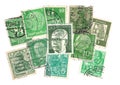 Green vintage postage stamps from Germany. Royalty Free Stock Photo