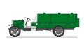 Green vintage tank truck with open cab. Vector drawing