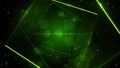 Green virtual abstract background space tunnel with neon line lights. Royalty Free Stock Photo