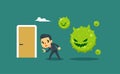 The green virus trying to catch a businessman. Vector Illustration
