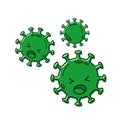 Green viruses with crying face flat vector illustration
