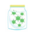 Green viruses in a glass jar with a yellow lid