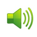 Green Volume Speaker Icon Indicating Sound Waves on White Backdrop Royalty Free Stock Photo