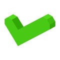 Green volumetric check mark icon isolated cartoon illustration