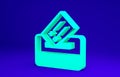 Green Vote box or ballot box with envelope icon isolated on blue background. Minimalism concept. 3d illustration 3D