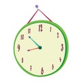 Green wall clock. Vector illustration. Royalty Free Stock Photo
