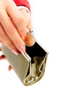 Green wallet and coin in woman hand Royalty Free Stock Photo