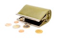 Green wallet and coins