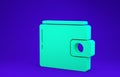 Green Wallet icon isolated on blue background. Purse icon. Cash savings symbol.  3d illustration 3D render Royalty Free Stock Photo