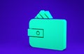 Green Wallet with stacks paper money cash icon isolated on blue background. Purse icon. Cash savings symbol. 3d Royalty Free Stock Photo