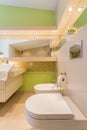 Green walls in large bathroom