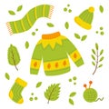 Green warm clothes for autumn. Vector illustration