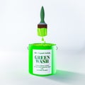Green Wash paint tin and brush, eco greenwashing to gloss over environmental impact