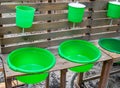 Green washbasin in the yard. Hand wash basin