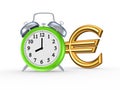 Green watch and sign of euro. Royalty Free Stock Photo