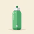 Green water bottle with a cylindrical shape and rounded edges. It features a white, Royalty Free Stock Photo