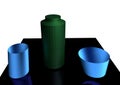 Green Water Bottle With Two Blue Cups 3D