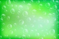 Green water droplets. Water drops on the color surface. Vector illustration. Air bubbles, dynamic aqua motion, realistic Royalty Free Stock Photo