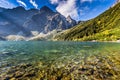 Green water mountain lake Morskie Oko, Tatra Mountains, Poland Royalty Free Stock Photo