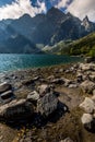 Green water mountain lake Morskie Oko, Tatra Mountains, Poland Royalty Free Stock Photo