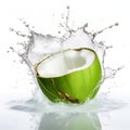 Green Water Splashing Coconut With Crisp And Clean Lines Royalty Free Stock Photo