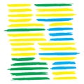 Green Watercolor Background. Yellow Brushstroke Handwritten. Blue Brushes Distress. Golden Ink Abstract. Paintbrush Handwritten.