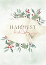 Green Watercolor Foliage Christmas Happiest Holiday Card Royalty Free Stock Photo