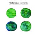 Green watercolor design elements. Set isolated watercolor paint circles, templates for your design.