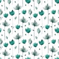 green watercolor flowers seamless pattern, floral print background Royalty Free Stock Photo